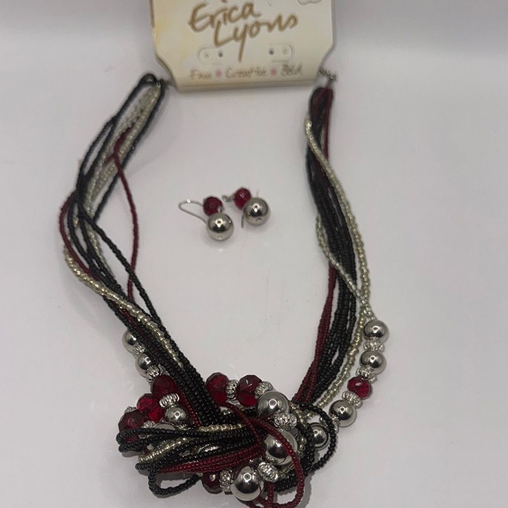 Erica Lyons Multicolor Beaded Necklace and Earring Set